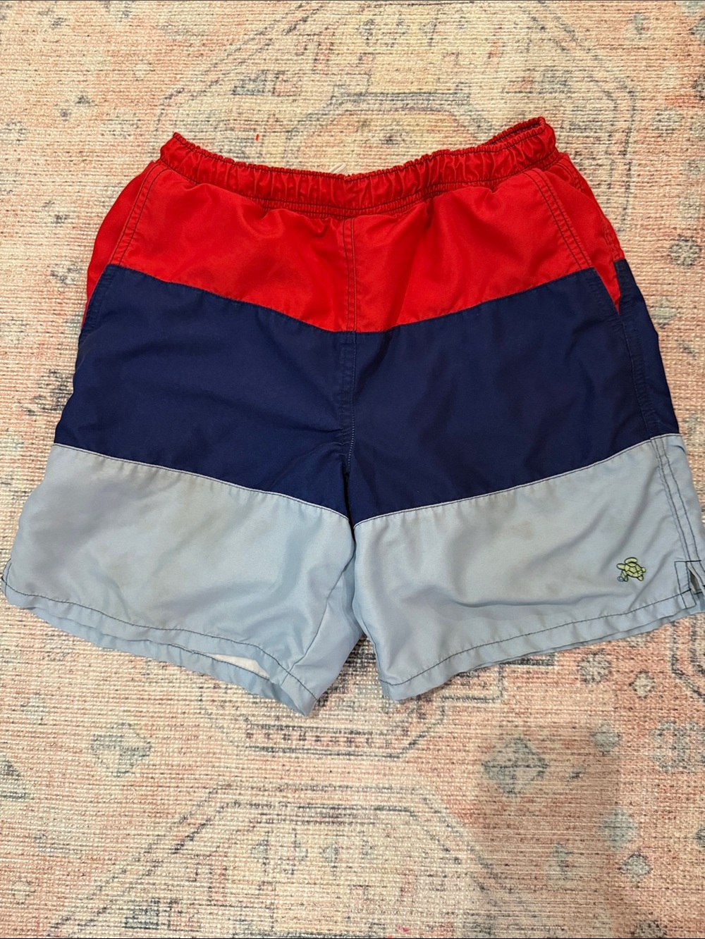 Kids Colorblock Swim Trunks in Red, Navy & Light Gray